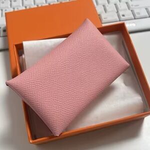 🩷Handmade - Epsom Leather Duo Card Holder Wallet - Pink